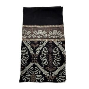 Damask Print Scarf Skinny Long Neck Brown Black Neutral Patterned